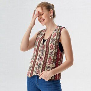 Vintage Tapestry Woven Boho Vest Unisex 90s Button Up Retro Aztec Tribal Turkey